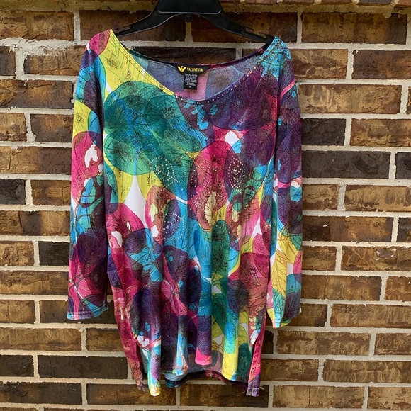 Valentina Tops - Valentina Leaf Print Tunic Blouse